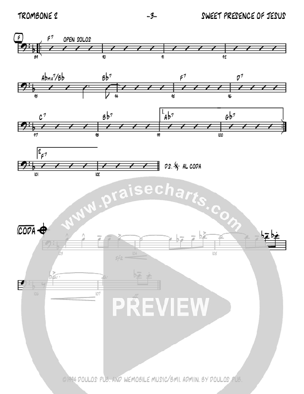 Sweet Presence Of Jesus (Instrumental) Trombone 2 (John Carlson)