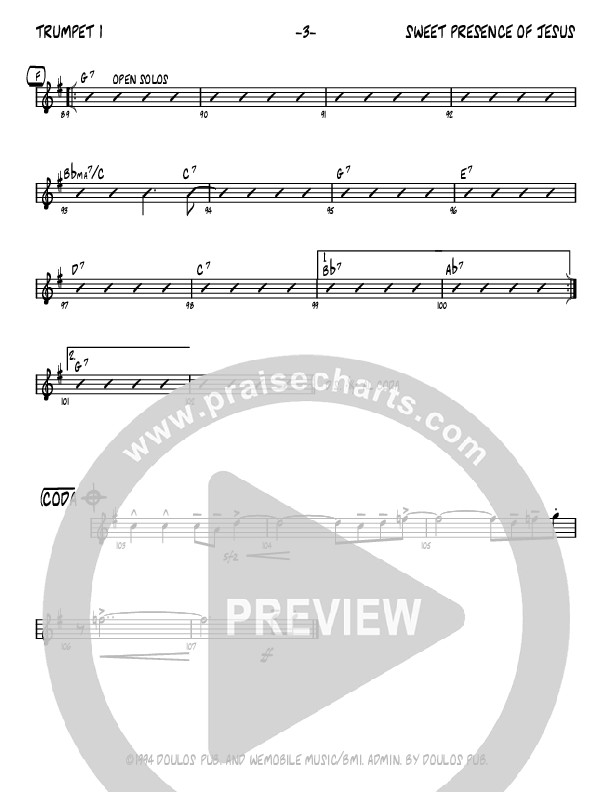 Sweet Presence Of Jesus (Instrumental) Trumpet 1 (John Carlson)