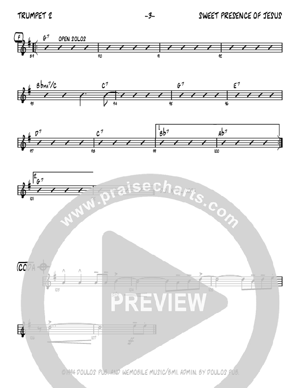 Sweet Presence Of Jesus (Instrumental) Trumpet 2 (John Carlson)