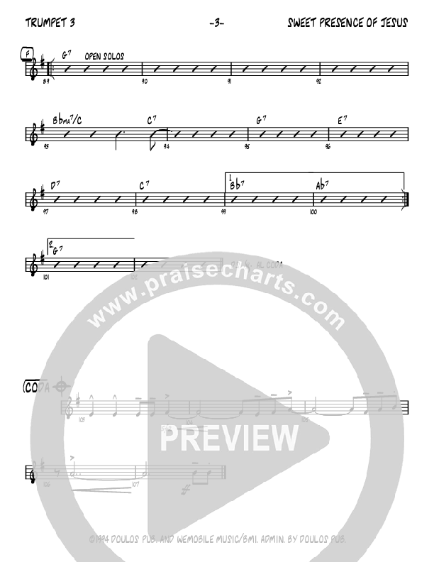 Sweet Presence Of Jesus (Instrumental) Trumpet 3 (John Carlson)