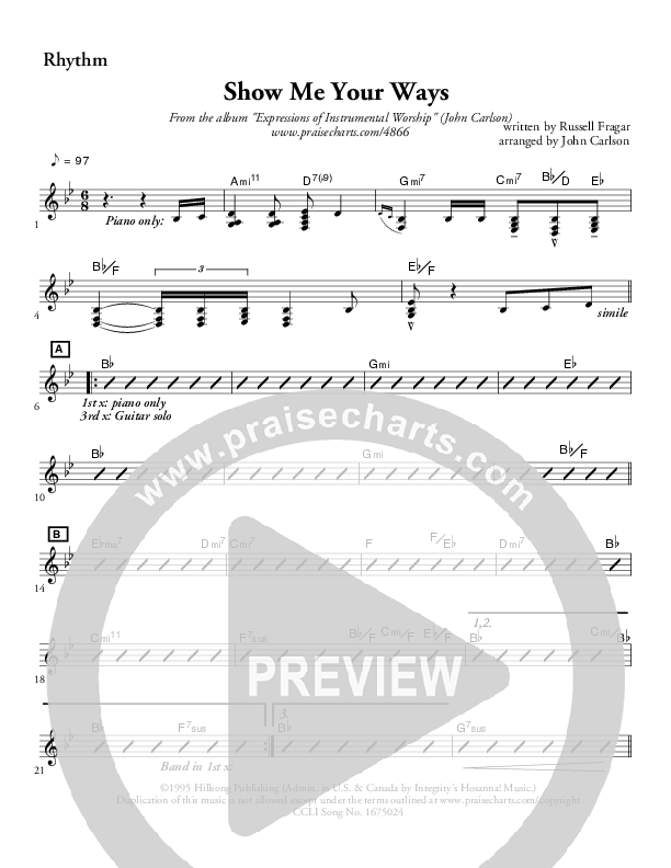 Show Me Your Ways (Instrumental) Rhythm Chart (John Carlson)