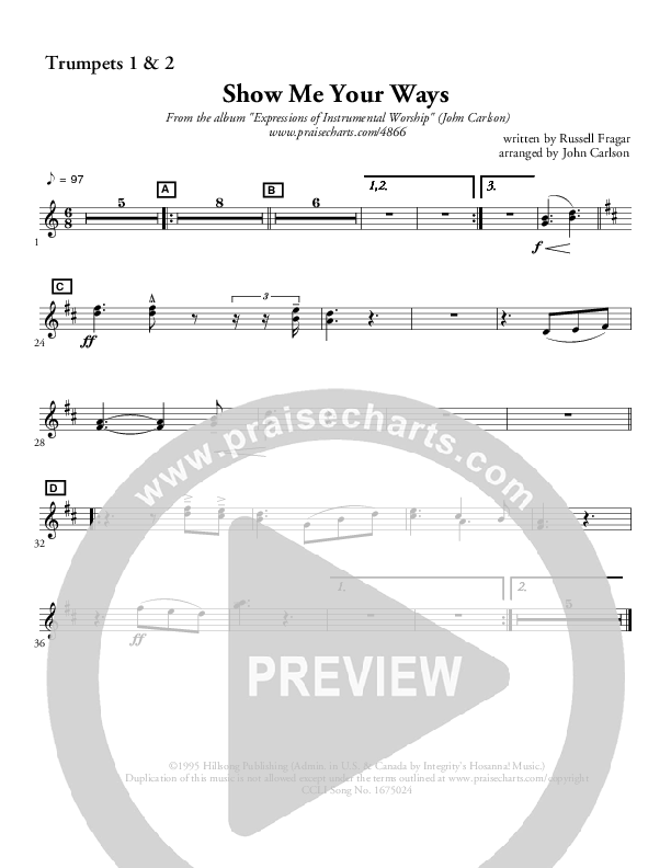 Show Me Your Ways (Instrumental) Trumpet 1,2 (John Carlson)