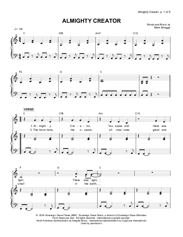 Almighty Creator Lead & Piano (Sovereign Grace)