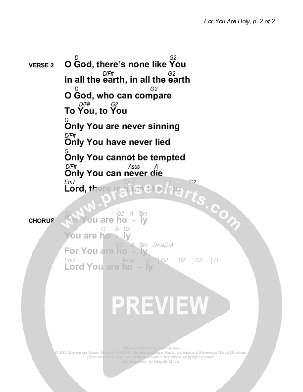 For You Are Holy Chords & Lyrics (Sovereign Grace)