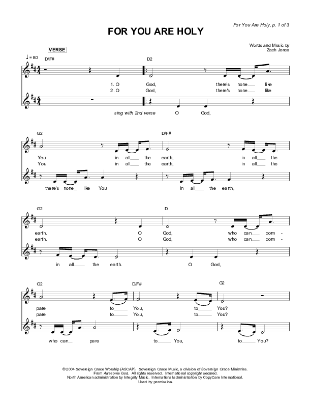 For You Are Holy Lead Sheet (Sovereign Grace)