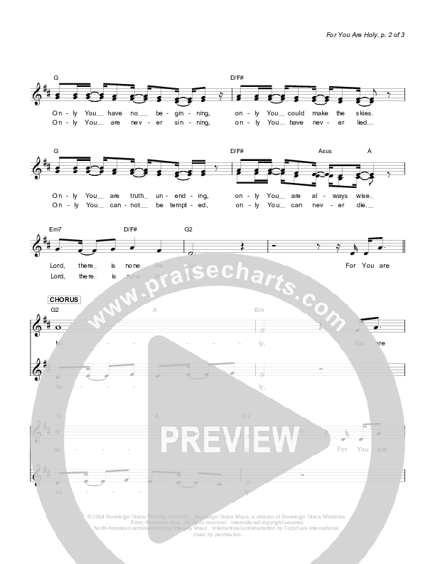 For You Are Holy Lead Sheet (Sovereign Grace)