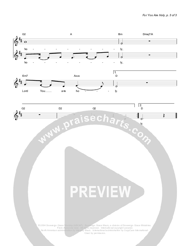 For You Are Holy Lead Sheet (Sovereign Grace)