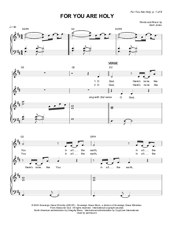 For You Are Holy Lead & Piano (Sovereign Grace)