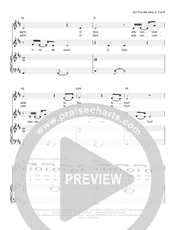 For You Are Holy Lead & Piano (Sovereign Grace)