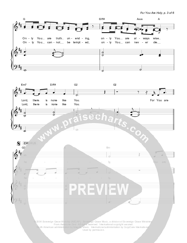 For You Are Holy Lead & Piano (Sovereign Grace)