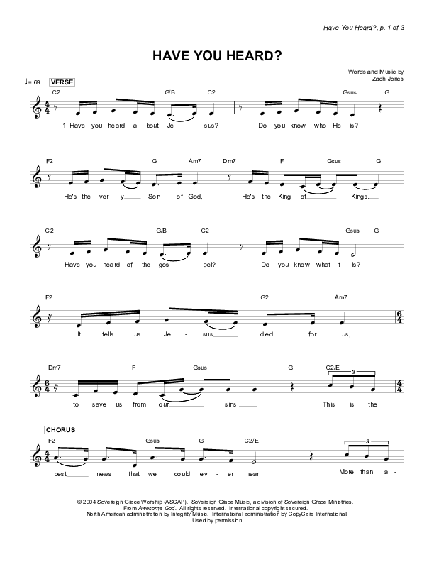 Have You Heard Lead Sheet (Sovereign Grace)