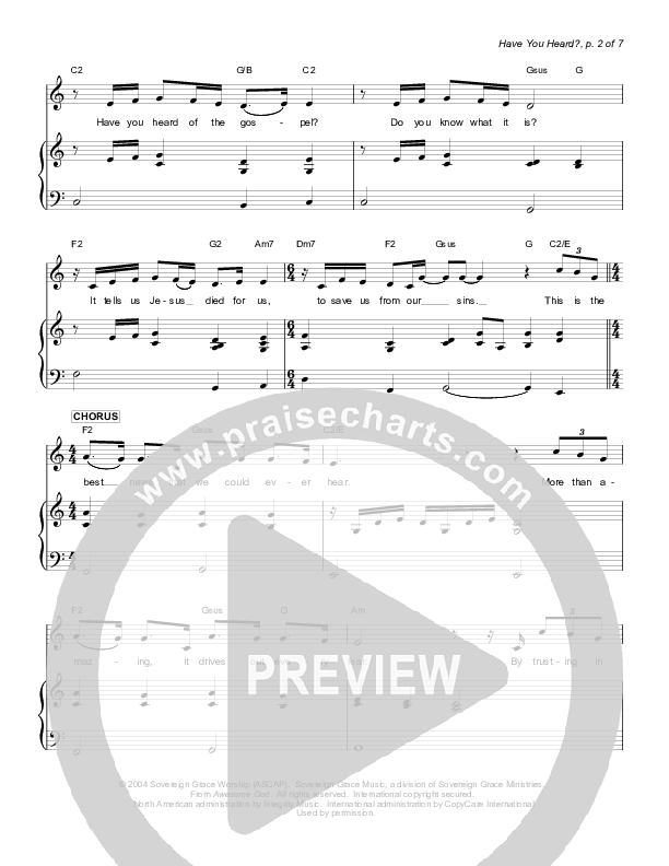 Have You Heard Lead & Piano (Sovereign Grace)