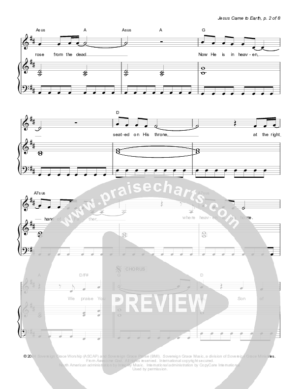 Jesus Came To Earth Lead & Piano (Sovereign Grace)