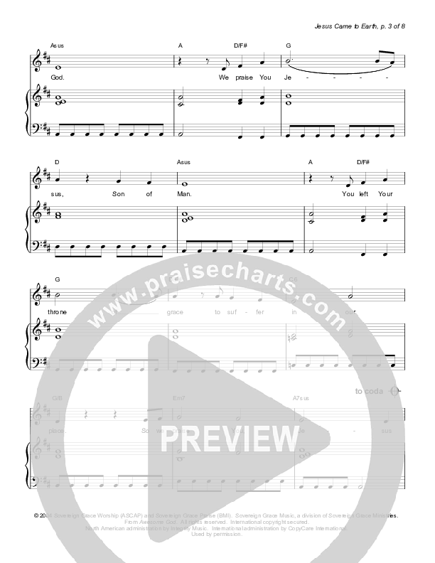 Jesus Came To Earth Lead & Piano (Sovereign Grace)