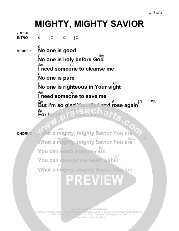 Mighty Mighty Savior Chords & Lyrics (Sovereign Grace)