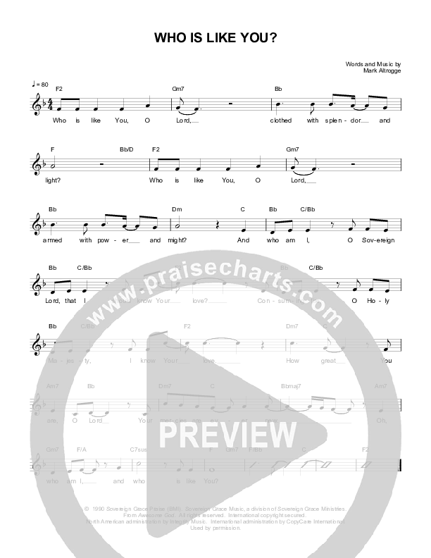 Who Is Like You Lead Sheet (Sovereign Grace)