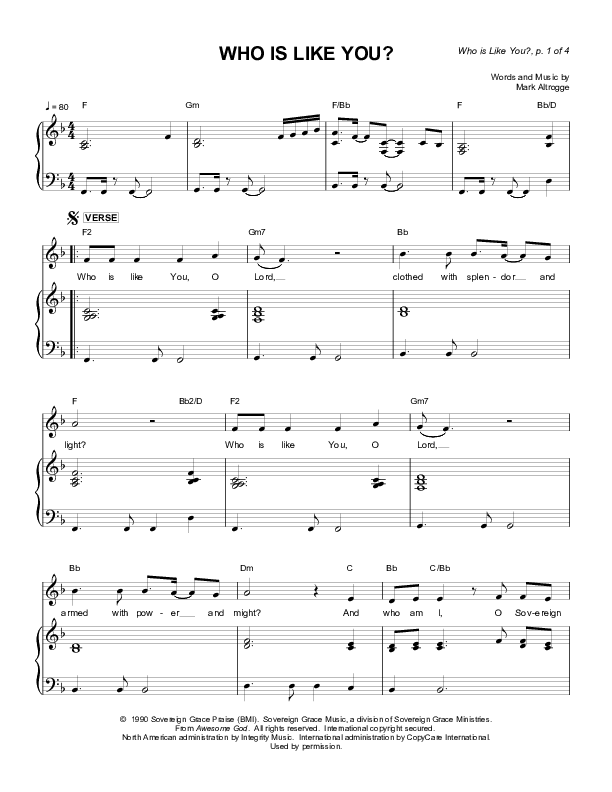 Who Is Like You Lead & Piano (Sovereign Grace)