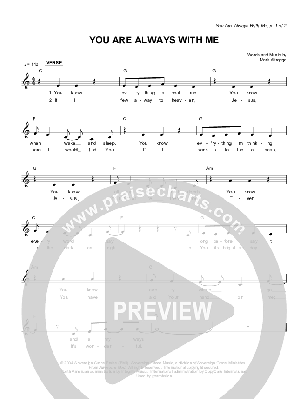 You Are Always With Me Lead Sheet (Sovereign Grace)