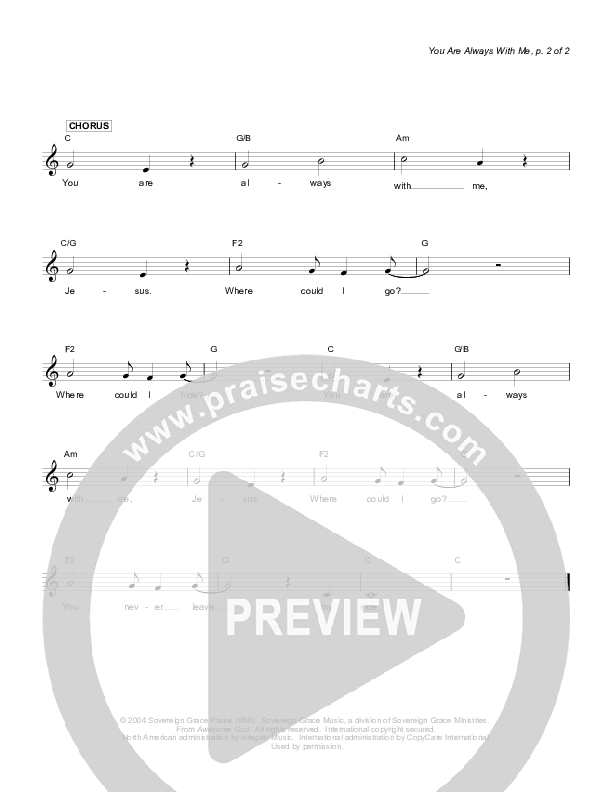 You Are Always With Me Lead Sheet (Sovereign Grace)