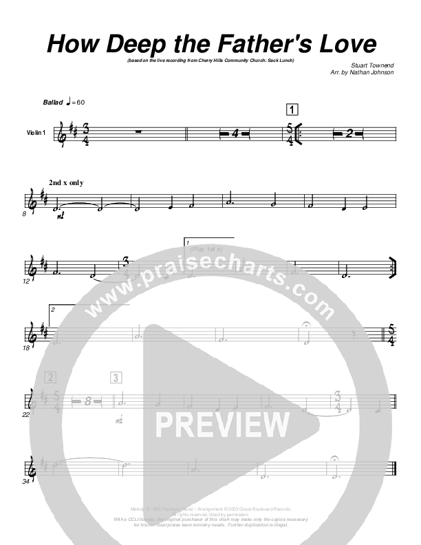 How Deep The Father's Love For Us Violin 1 (Cherry Hills Community Church)