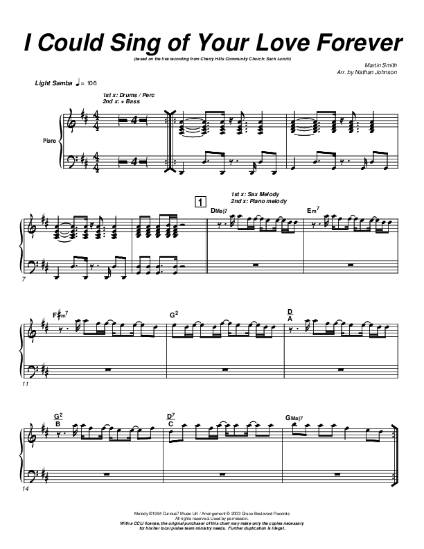 I Could Sing Of Your Love Forever Piano Sheet (Cherry Hills Community Church)