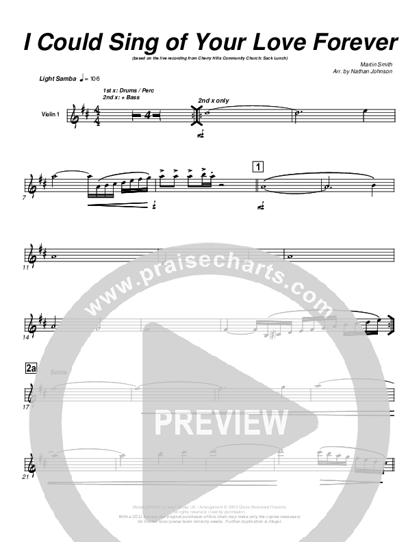 I Could Sing Of Your Love Forever Violin 1 (Cherry Hills Community Church)