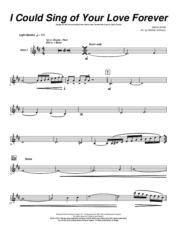 I Could Sing Of Your Love Forever Violin 2 (Cherry Hills Community Church)