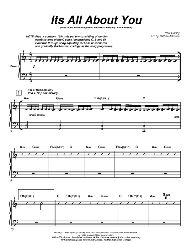 It's All About You Piano Sheet (Cherry Hills Community Church)
