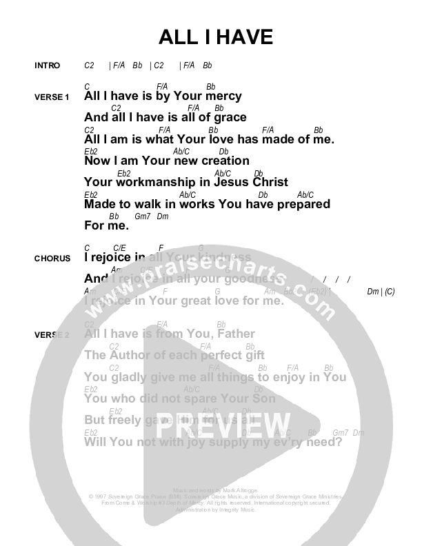 All I Have Chords & Lyrics (Sovereign Grace)