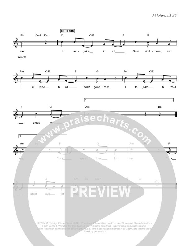 All I Have Lead Sheet (Sovereign Grace)