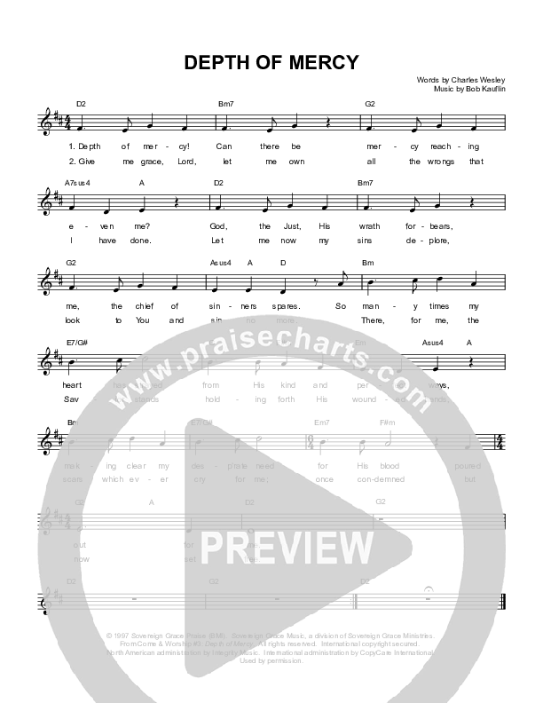 Depth Of Mercy Lead Sheet (Sovereign Grace)