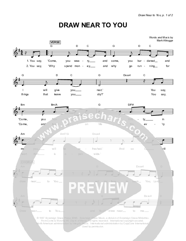 Draw Near To You Lead Sheet (Sovereign Grace)