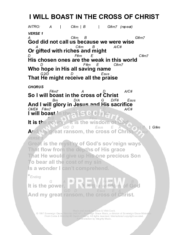 I Will Boast In The Cross Chords & Lyrics (Sovereign Grace)