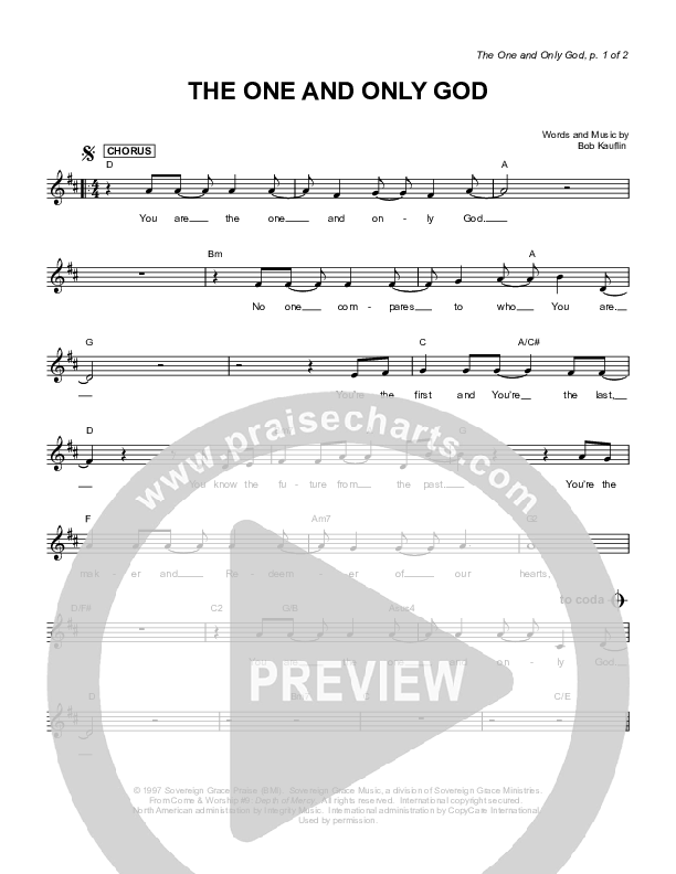 The One And Only God Lead Sheet (Sovereign Grace)