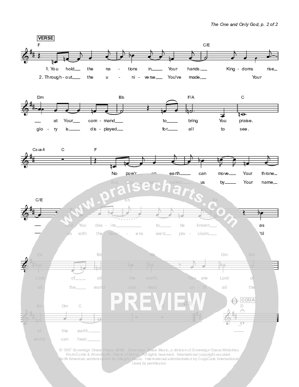 The One And Only God Lead Sheet (Sovereign Grace)