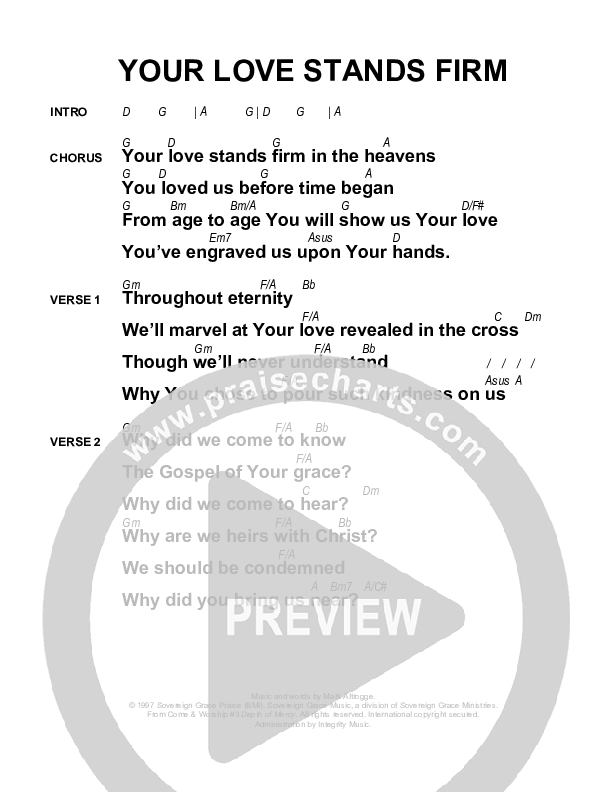 Your Love Stands Firm Chords & Lyrics (Sovereign Grace)