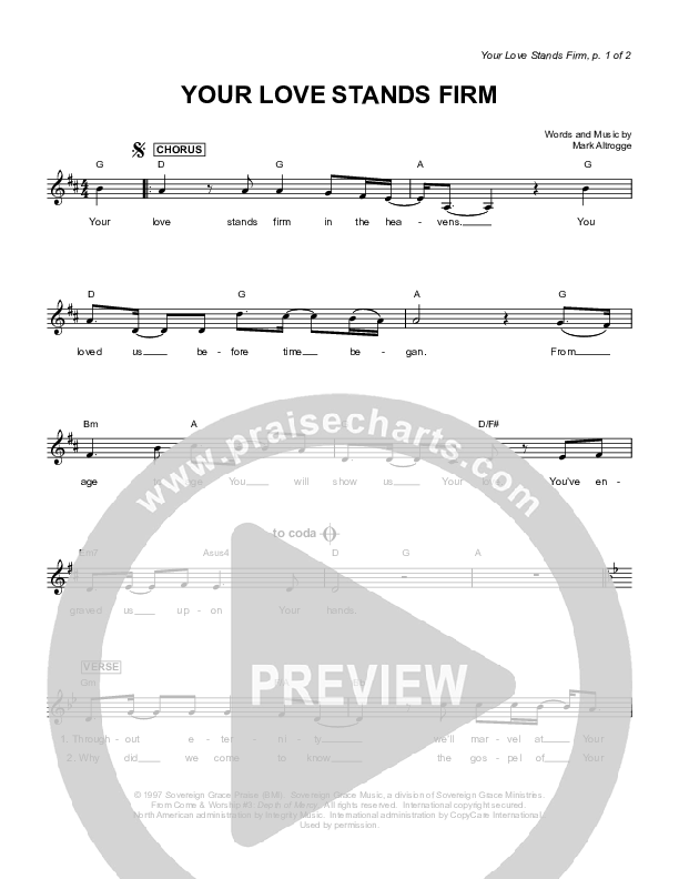 Your Love Stands Firm Lead Sheet (Sovereign Grace)