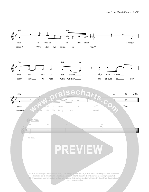 Your Love Stands Firm Lead Sheet (Sovereign Grace)