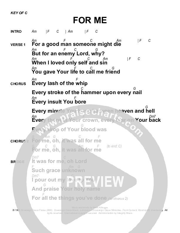 For Me Chords & Lyrics (Sovereign Grace)
