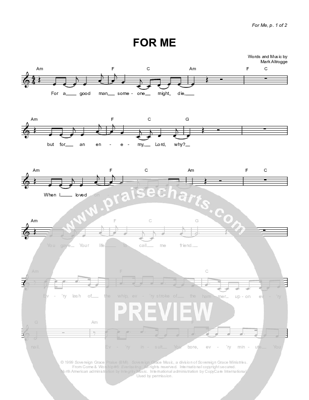 For Me Lead Sheet (Sovereign Grace)