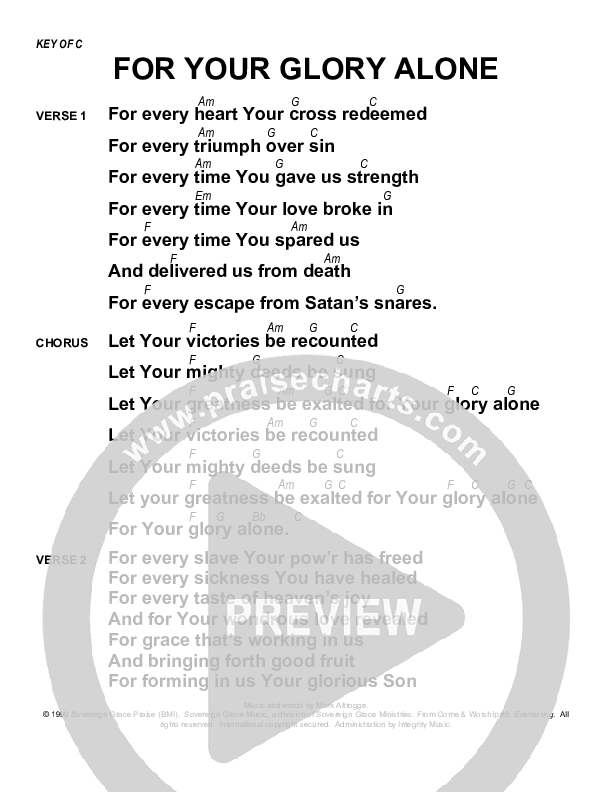For Your Glory Alone Chords & Lyrics (Sovereign Grace)
