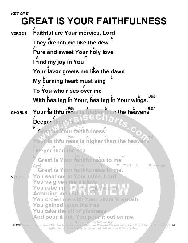 Great Is Your Faithfulness Chords & Lyrics (Sovereign Grace)