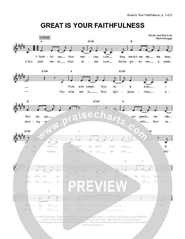 Great Is Your Faithfulness Lead Sheet (Sovereign Grace)