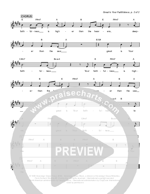 Great Is Your Faithfulness Lead Sheet (Sovereign Grace)