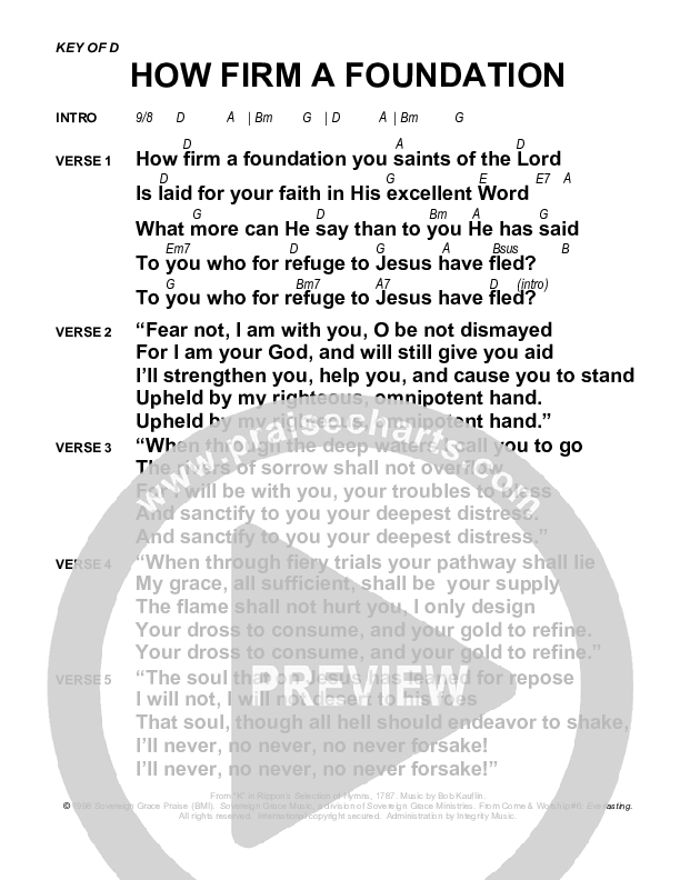 How Firm A Foundation Chords & Lyrics (Sovereign Grace)