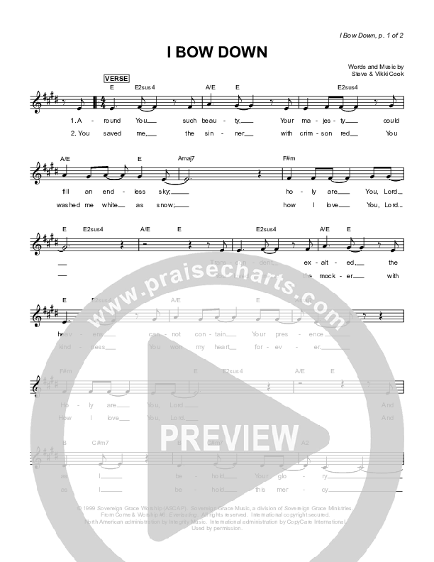 I Bow Down Lead Sheet (Sovereign Grace)
