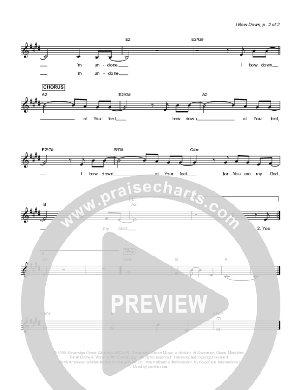 I Bow Down Lead Sheet (Sovereign Grace)
