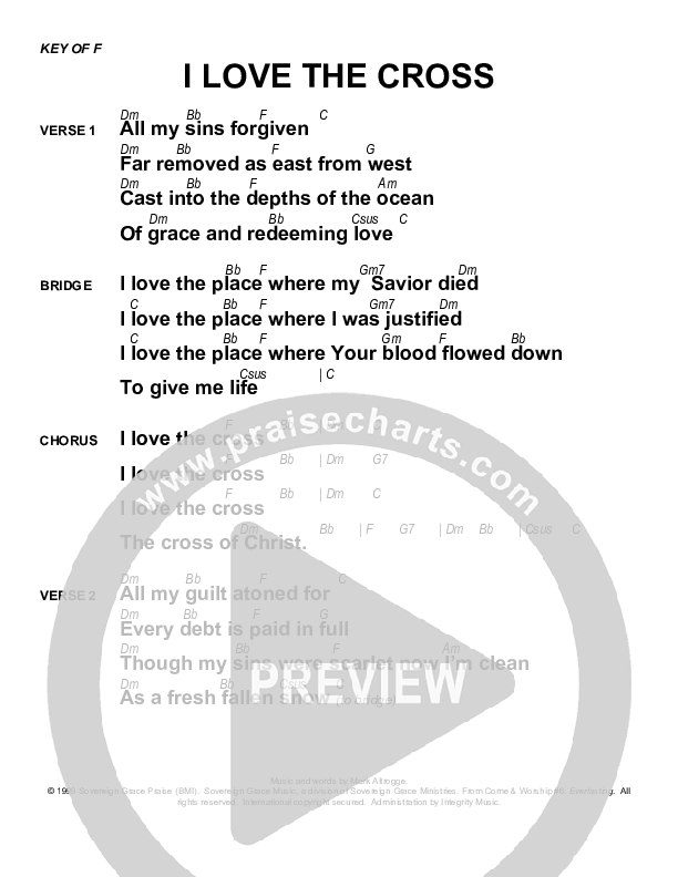 I Love The Cross Chords & Lyrics (Sovereign Grace)