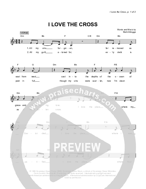 I Love The Cross Lead Sheet (Sovereign Grace)