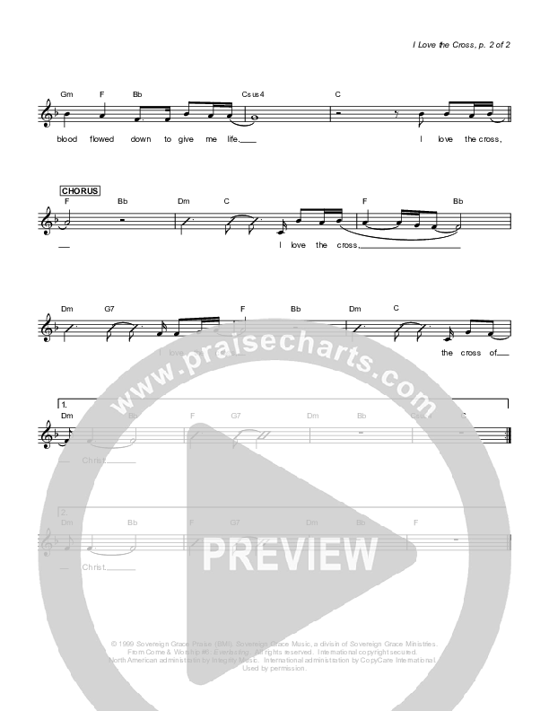 I Love The Cross Lead Sheet (Sovereign Grace)